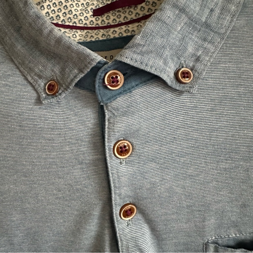 TED BAKER London Blue Button Collar Polo Shirt Pocket Short Sleeve Size L - Picture 11 of 13